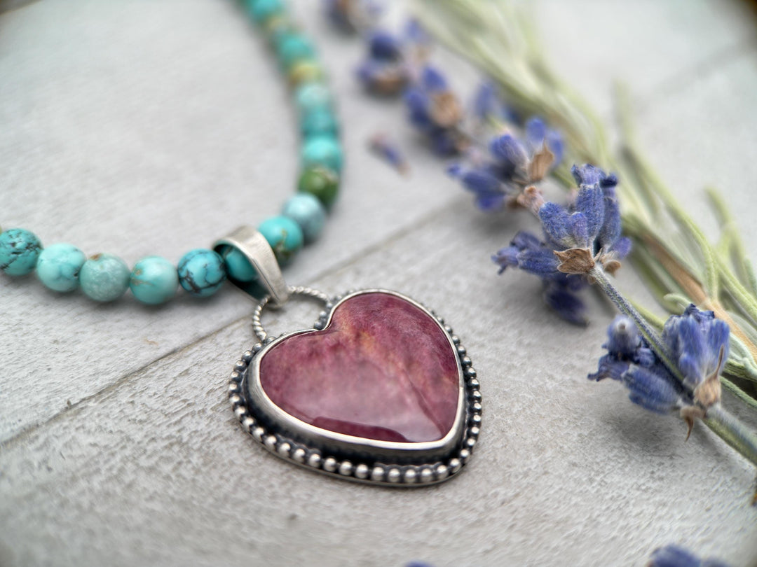 Purple Spiny Oyster Heart and Sterling Silver Pendant - SunlightSilver