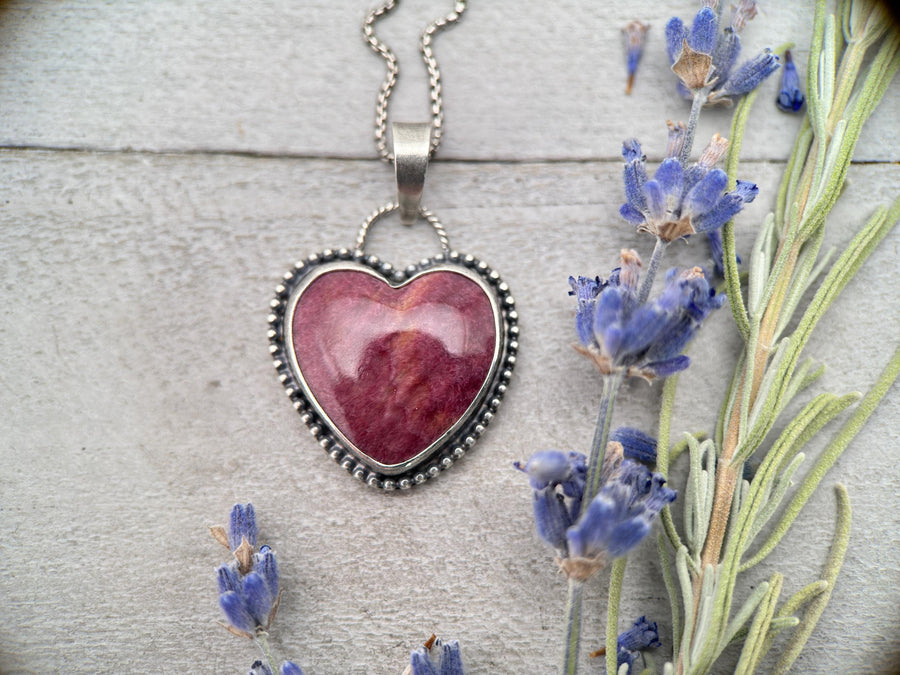 Purple Spiny Oyster Heart and Sterling Silver Pendant - SunlightSilver