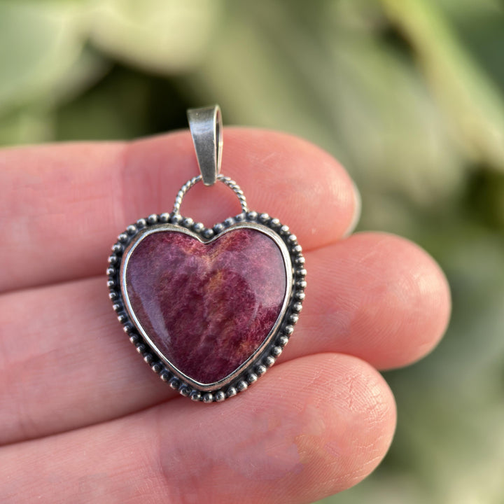 Purple Spiny Oyster Heart and Sterling Silver Pendant - SunlightSilver