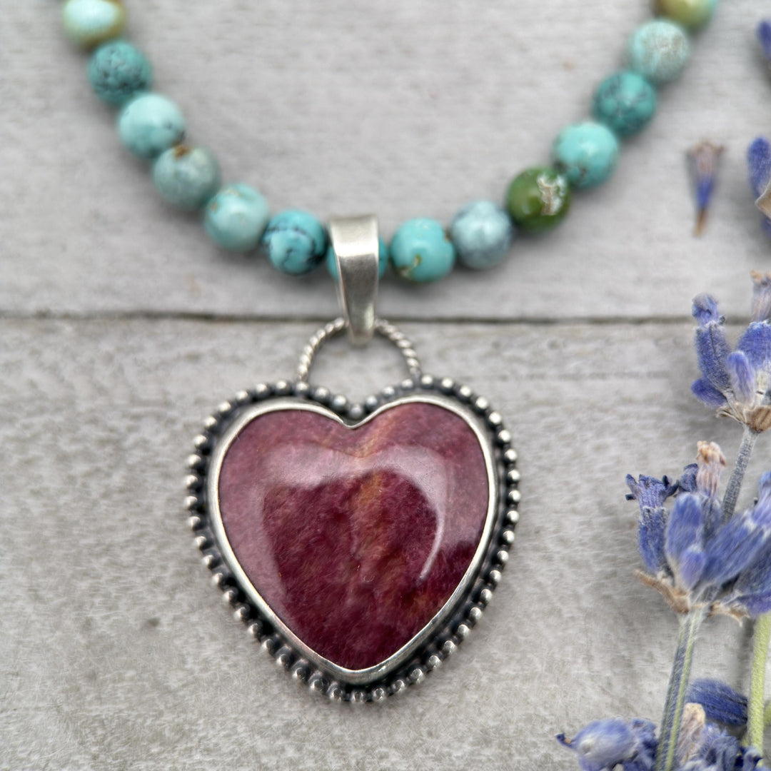 Purple Spiny Oyster Heart and Sterling Silver Pendant - SunlightSilver