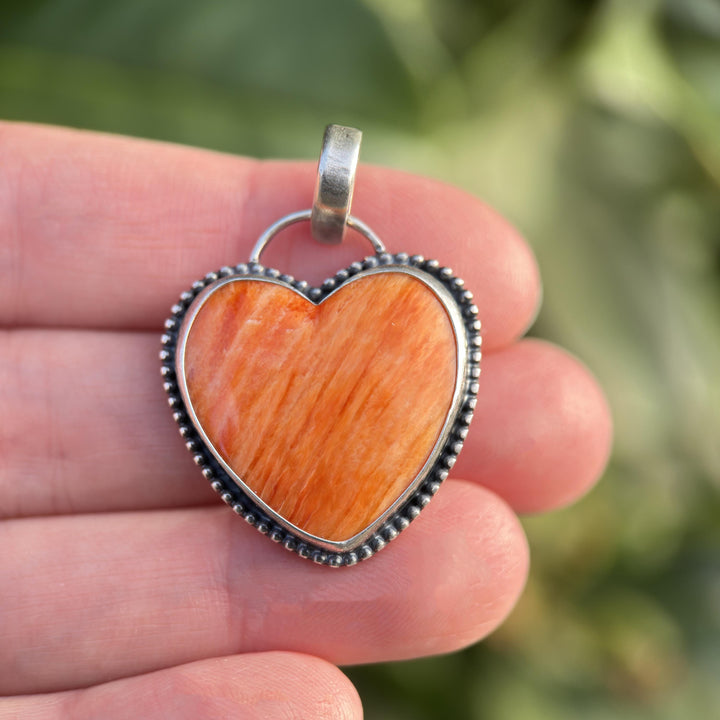 Red Spiny Oyster Heart and Sterling Silver Pendant - SunlightSilver