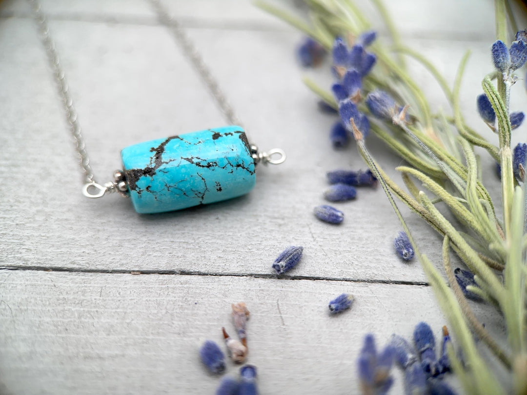 Dainty Turquoise and Sterling Silver Necklace - SunlightSilver