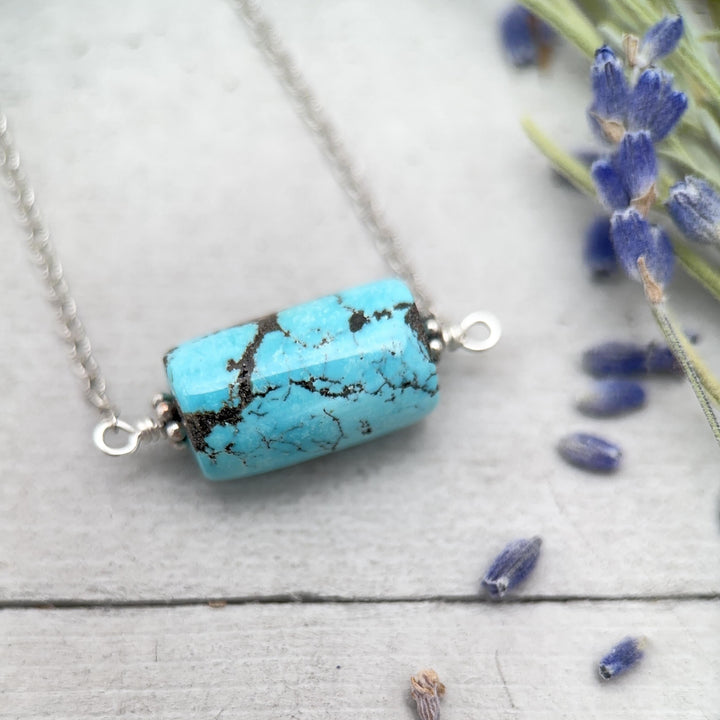 Dainty Turquoise and Sterling Silver Necklace - SunlightSilver