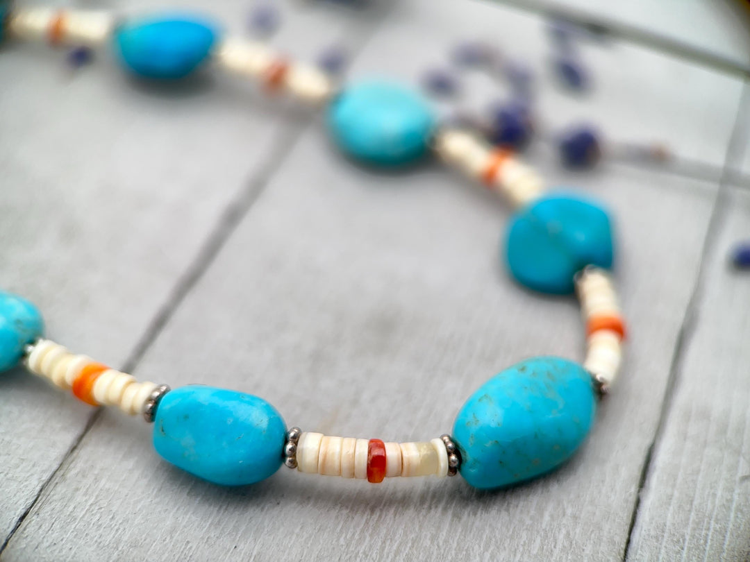 Nacozari Turquoise, Spiny Oyster, and Sterling Silver Necklace - SunlightSilver