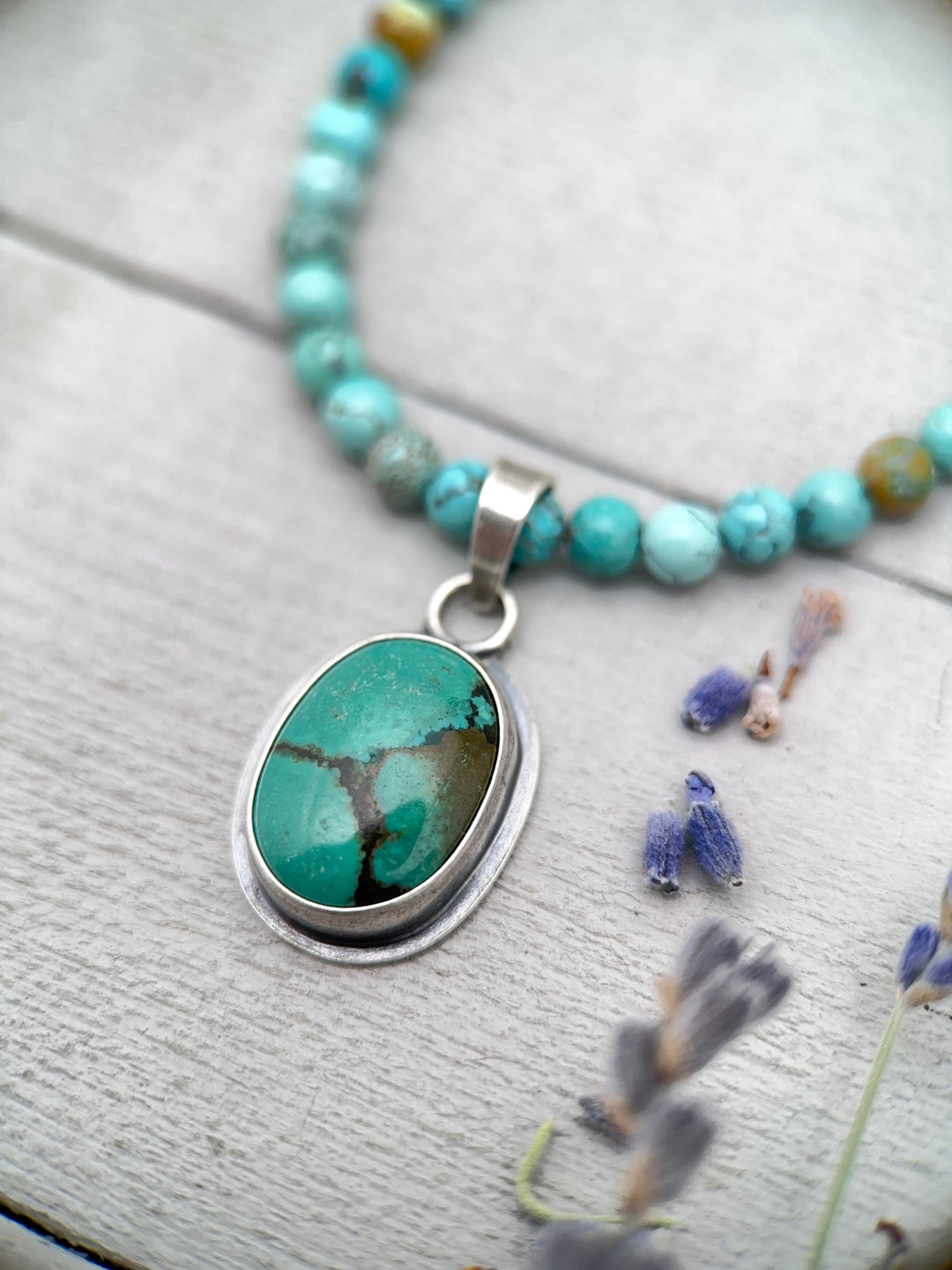 Green Turquoise and Sterling Silver Pendant - SunlightSilver