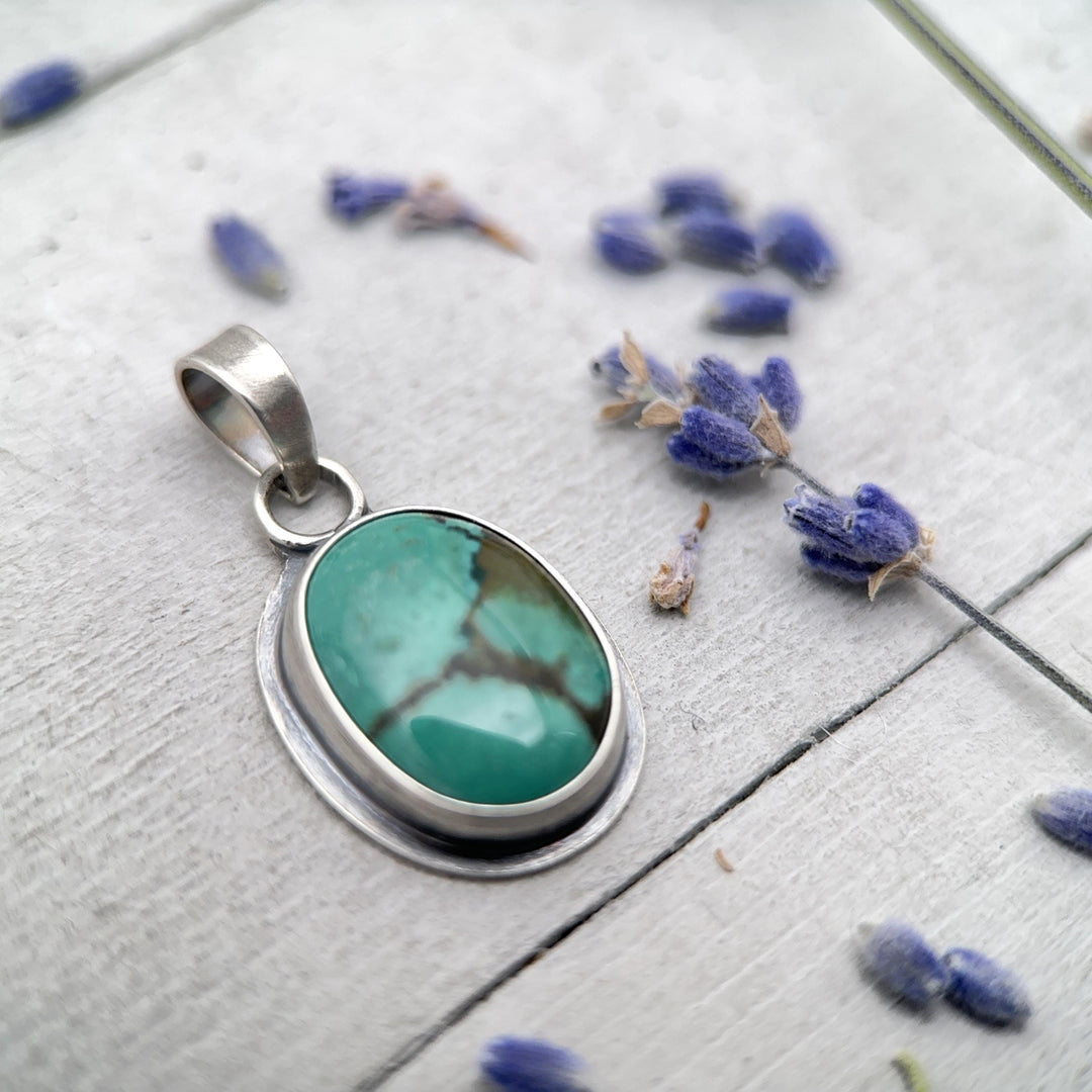 Green Turquoise and Sterling Silver Pendant - SunlightSilver