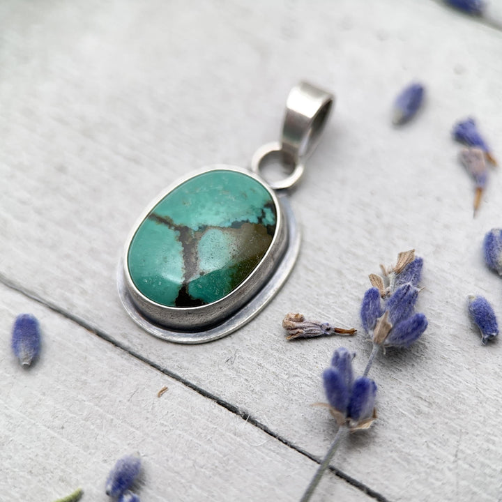 Green Turquoise and Sterling Silver Pendant - SunlightSilver