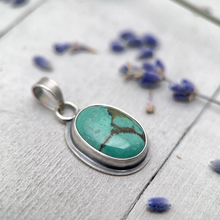 Green Turquoise and Sterling Silver Pendant - SunlightSilver