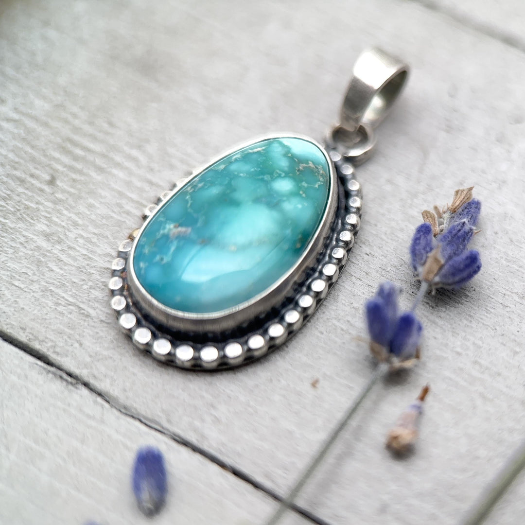 Nevada White Water Turquoise, Sterling Silver, and 14k Solid Gold Pendant - SunlightSilver