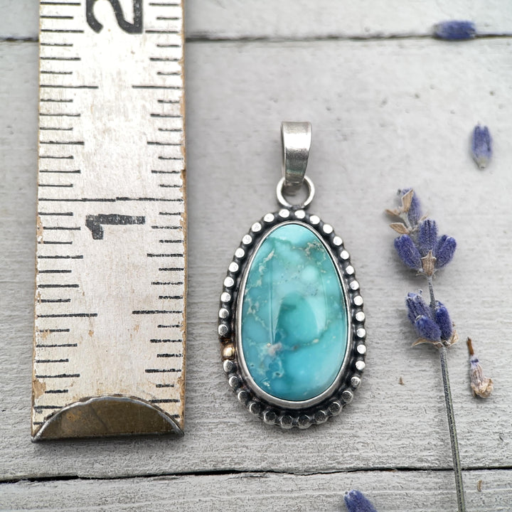 Nevada White Water Turquoise, Sterling Silver, and 14k Solid Gold Pendant - SunlightSilver