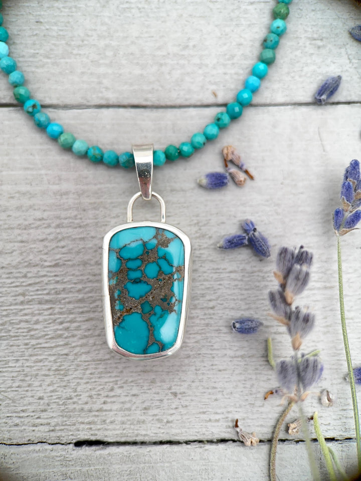 Blue-Green Turquoise Silver Wrapped Pendant - SunlightSilver