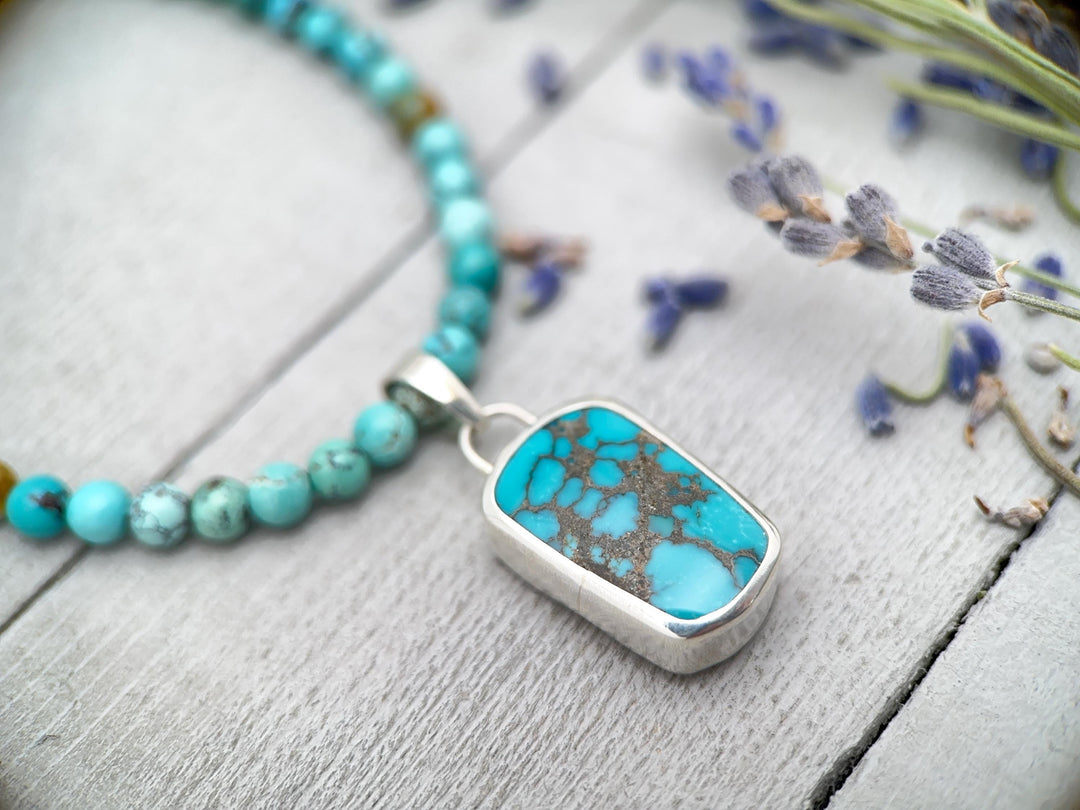 Blue-Green Turquoise Silver Wrapped Pendant - SunlightSilver