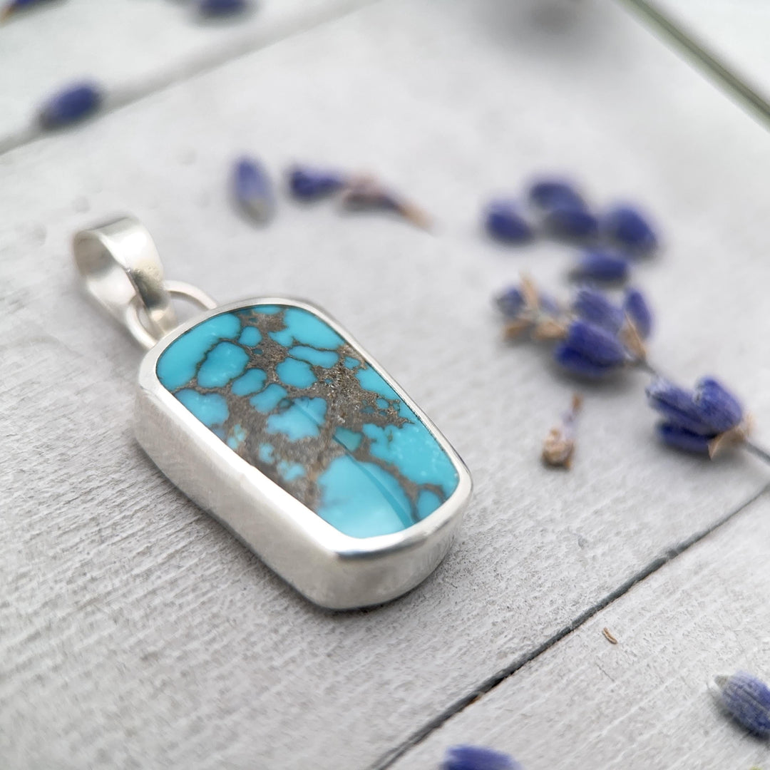 Blue-Green Turquoise Silver Wrapped Pendant - SunlightSilver