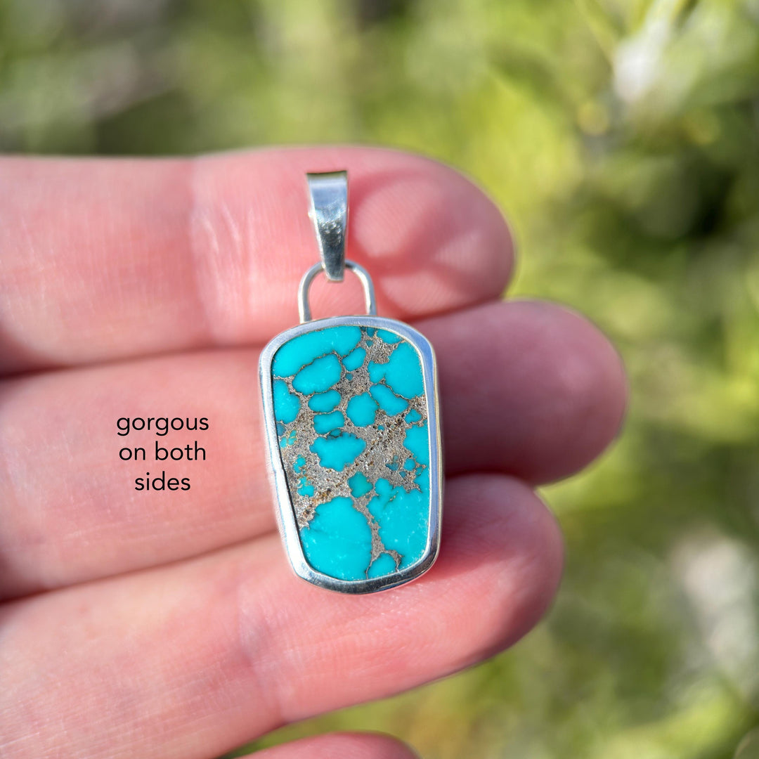 Blue-Green Turquoise Silver Wrapped Pendant - SunlightSilver