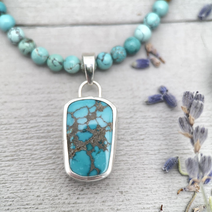 Blue-Green Turquoise Silver Wrapped Pendant - SunlightSilver