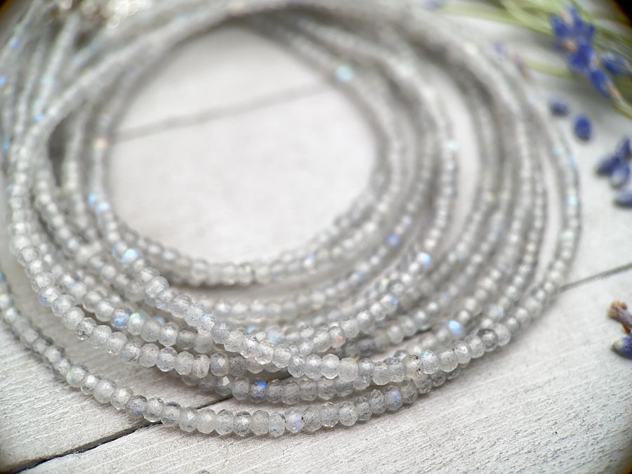 Faceted Glowing Labradorite and Sterling Silver Beaded Necklace - SunlightSilver