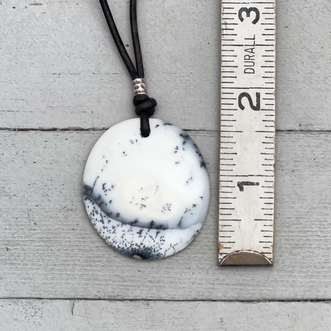 Dendritic Opal Chalcedony Leather Necklace - SunlightSilver