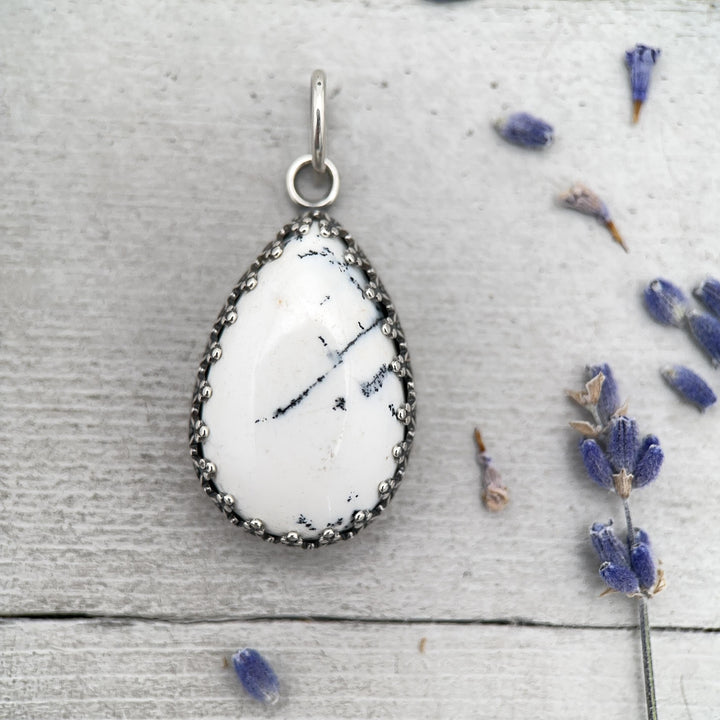 Dendritic Opal Chalcedony Sterling Silver Necklace - SunlightSilver