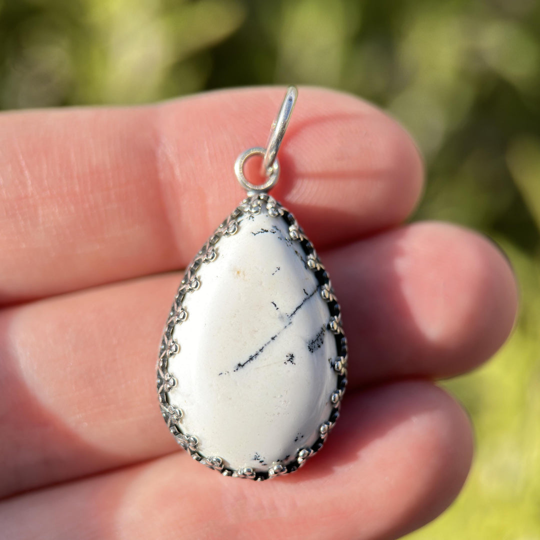 Dendritic Opal Chalcedony Sterling Silver Necklace - SunlightSilver