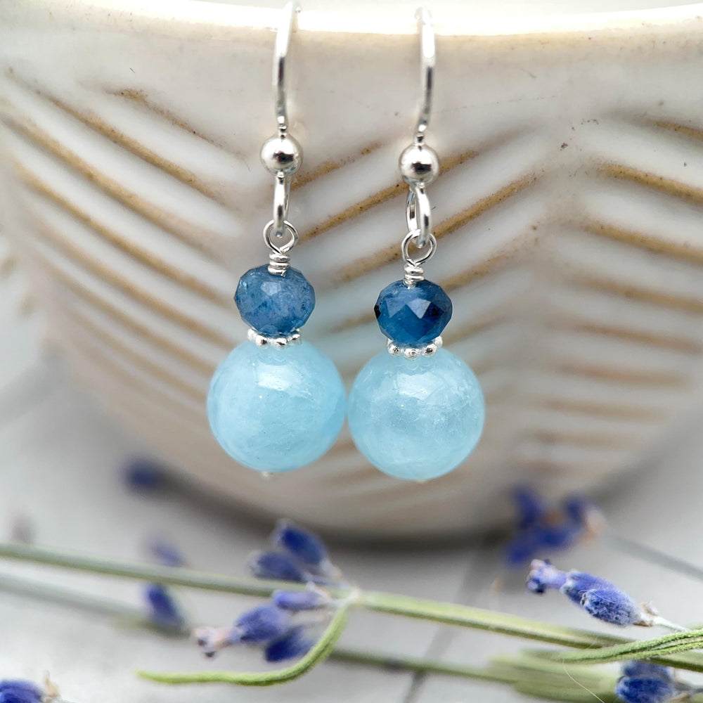 Light and Dark Blue Aquamarine Solid 925 Sterling Silver Earrings - SunlightSilver