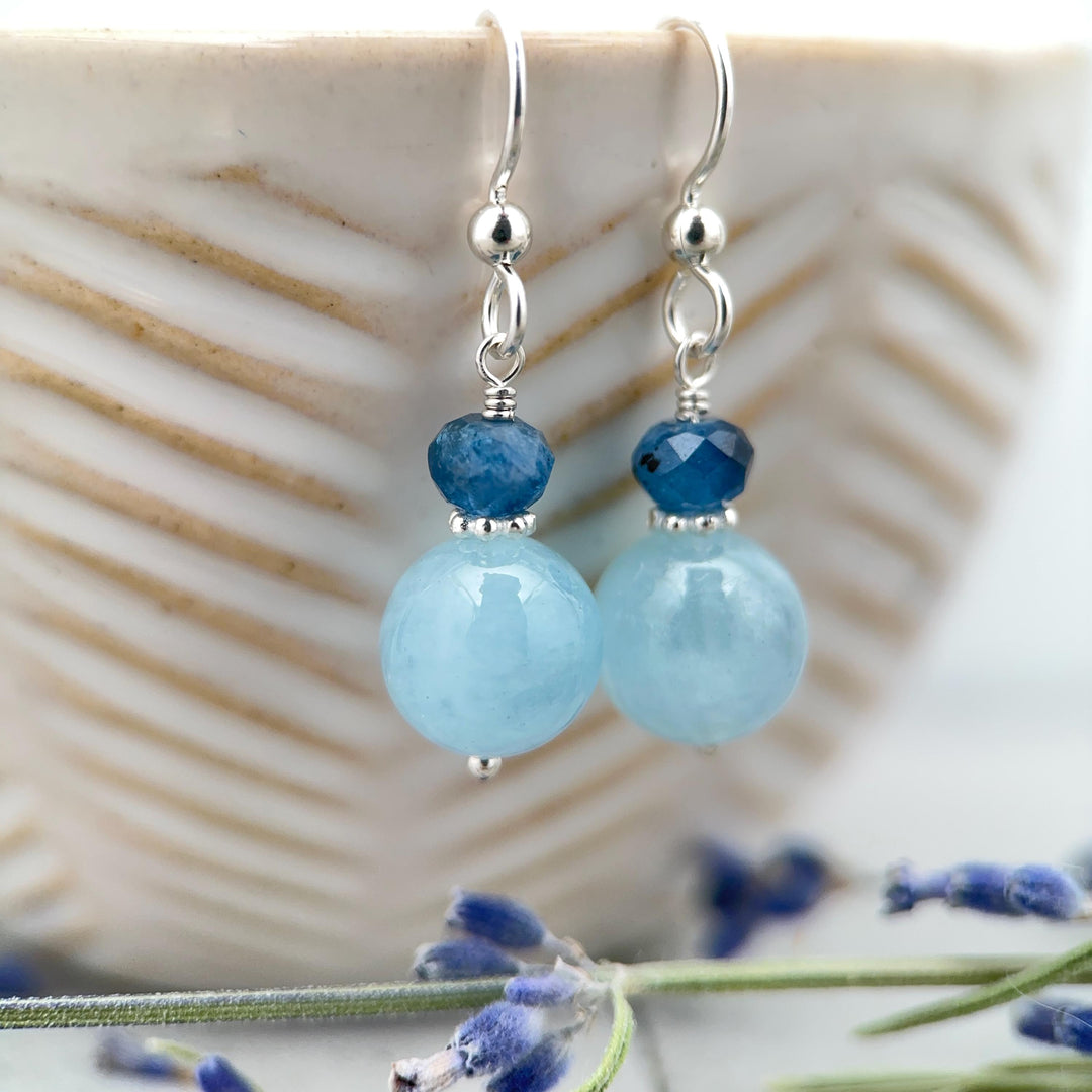 Light and Dark Blue Aquamarine Solid 925 Sterling Silver Earrings - SunlightSilver