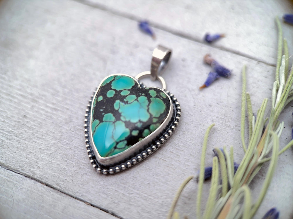 Turquoise Heart and Sterling Silver Pendant - SunlightSilver