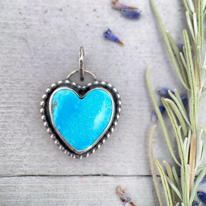 Kingman Turquoise Heart and Sterling Silver Pendant - SunlightSilver