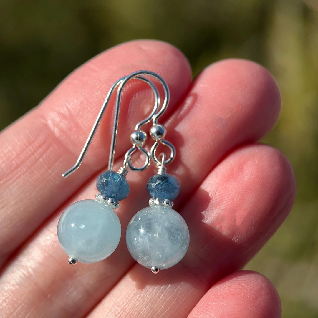 Light and Dark Blue Aquamarine Solid 925 Sterling Silver Earrings - SunlightSilver