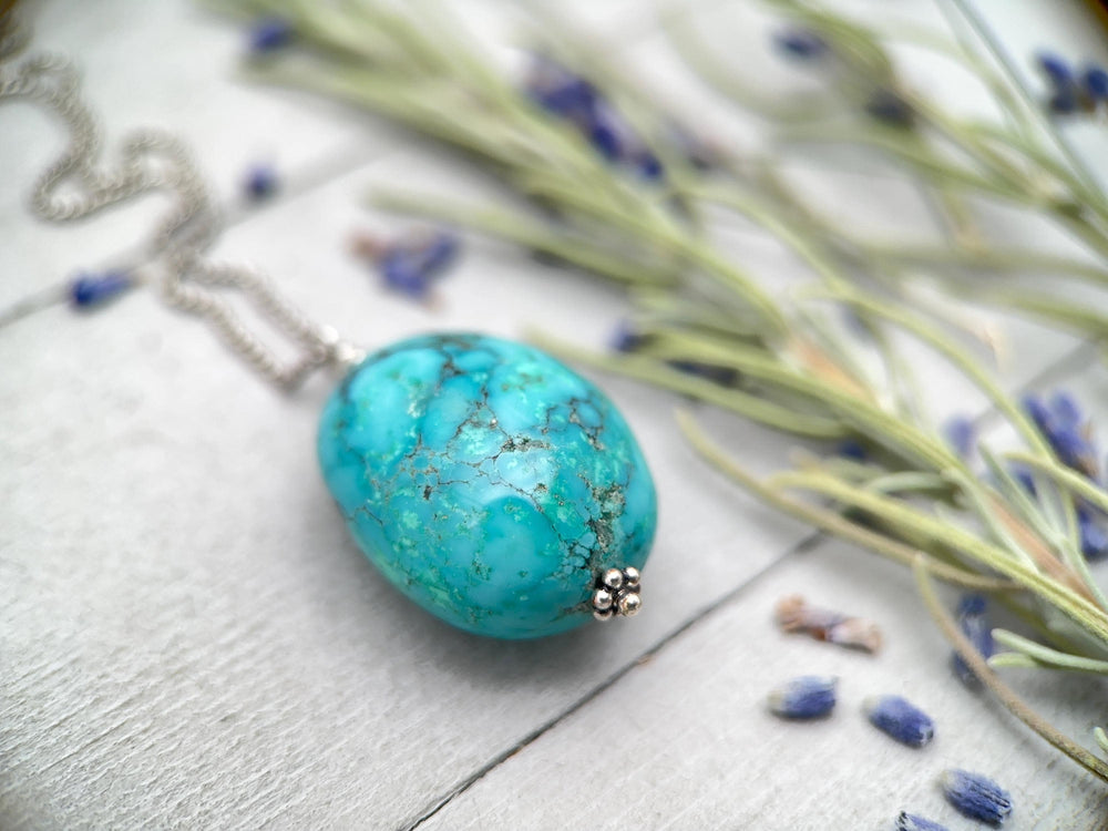 Large Turquoise Pendant on a Sterling Silver Chain - SunlightSilver