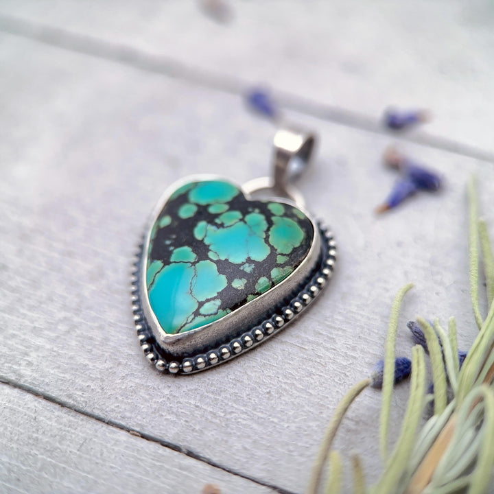 Turquoise Heart and Sterling Silver Pendant - SunlightSilver