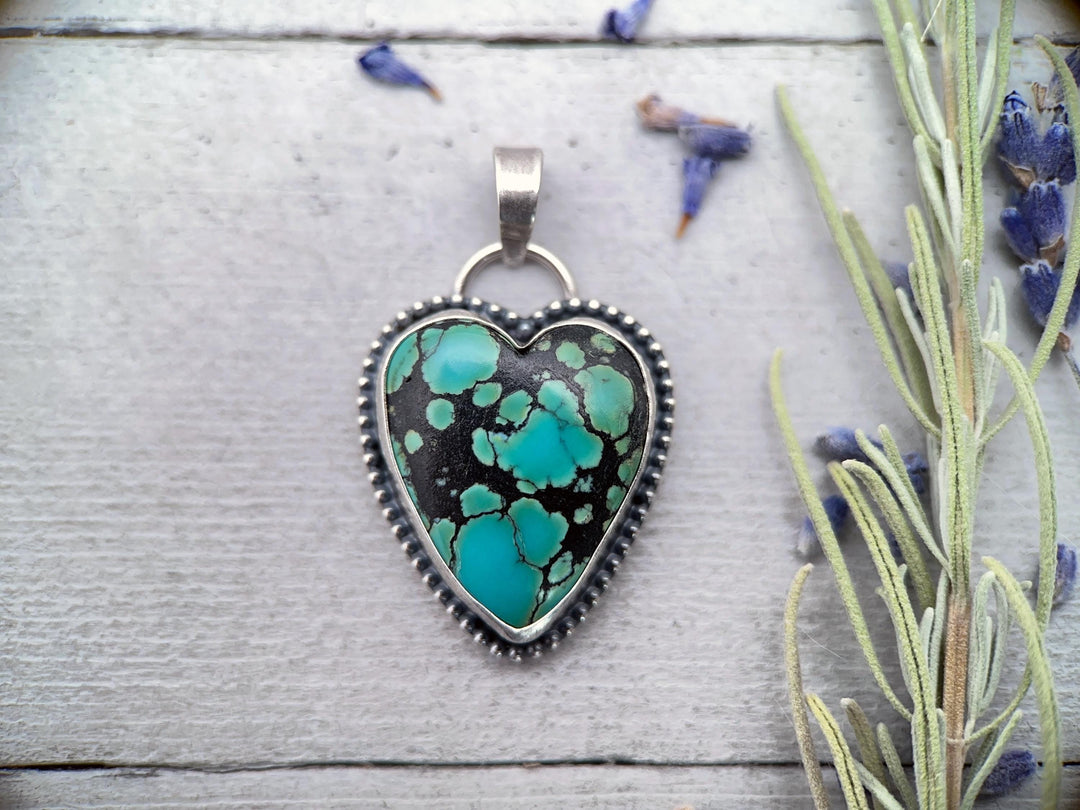 Turquoise Heart and Sterling Silver Pendant - SunlightSilver