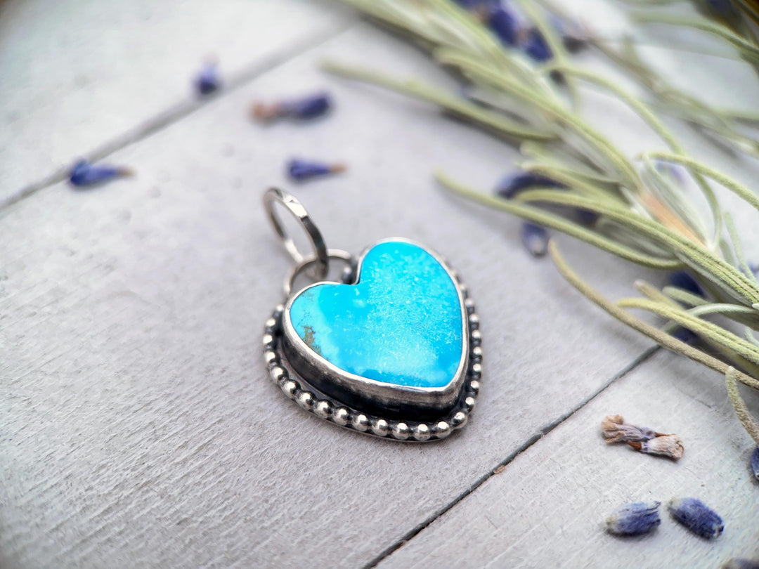 Kingman Turquoise Heart and Sterling Silver Pendant - SunlightSilver