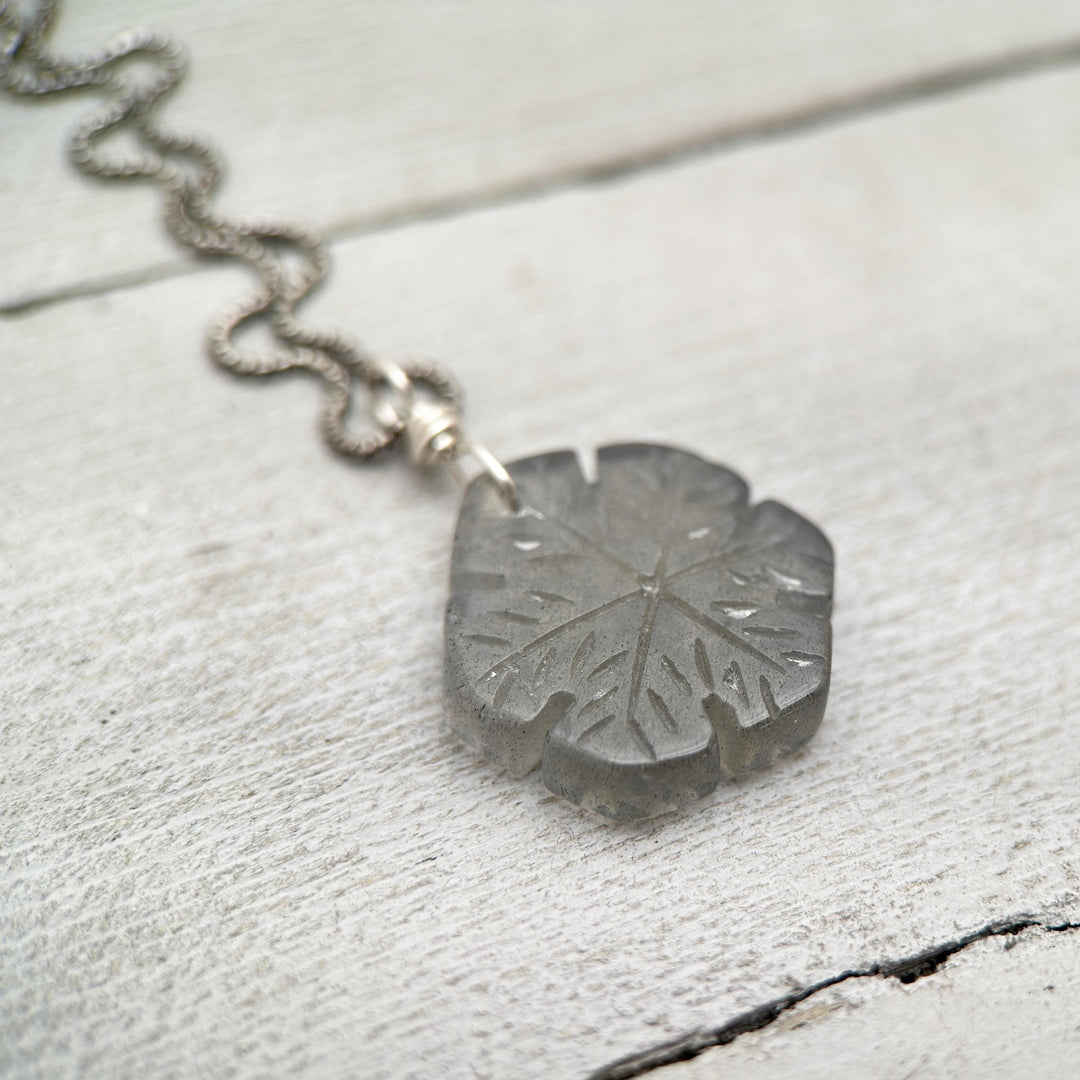 Labradorite Carved Snowflake and Sterling Silver Pendant - SunlightSilver