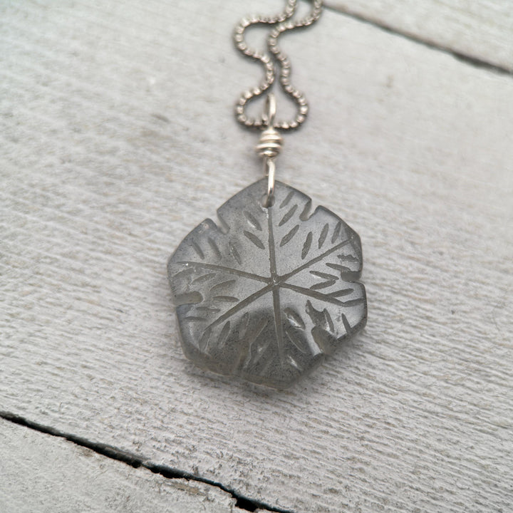 Labradorite Carved Snowflake and Sterling Silver Pendant - SunlightSilver