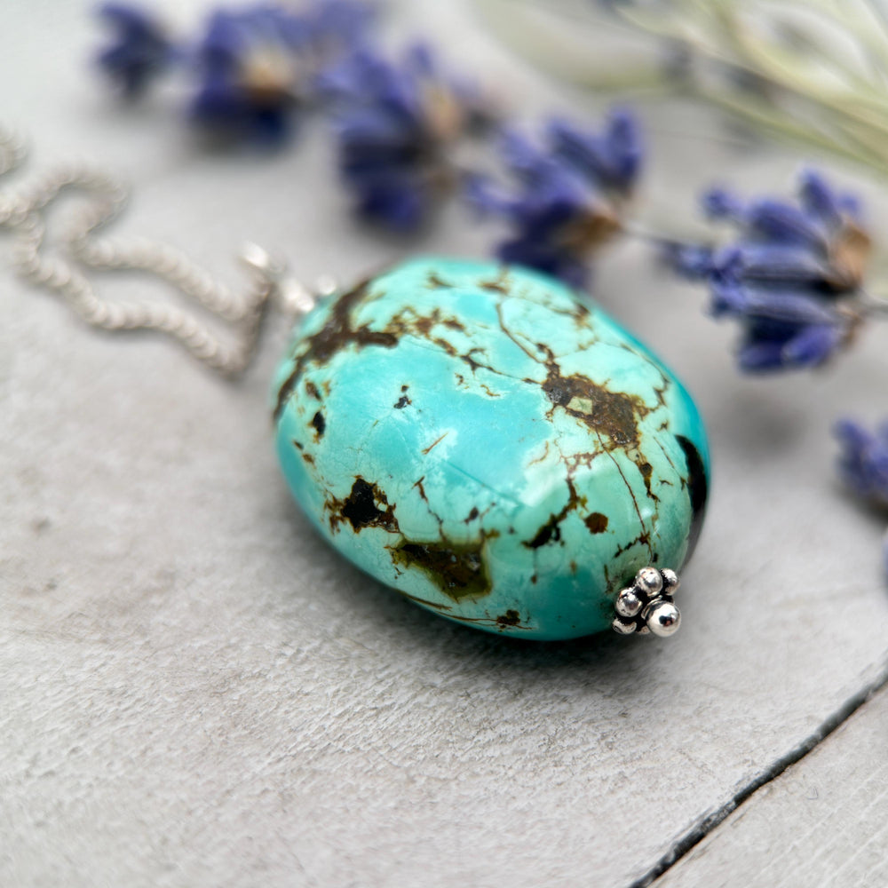 Large Turquoise Pendant on a Sterling Silver Chain - SunlightSilver