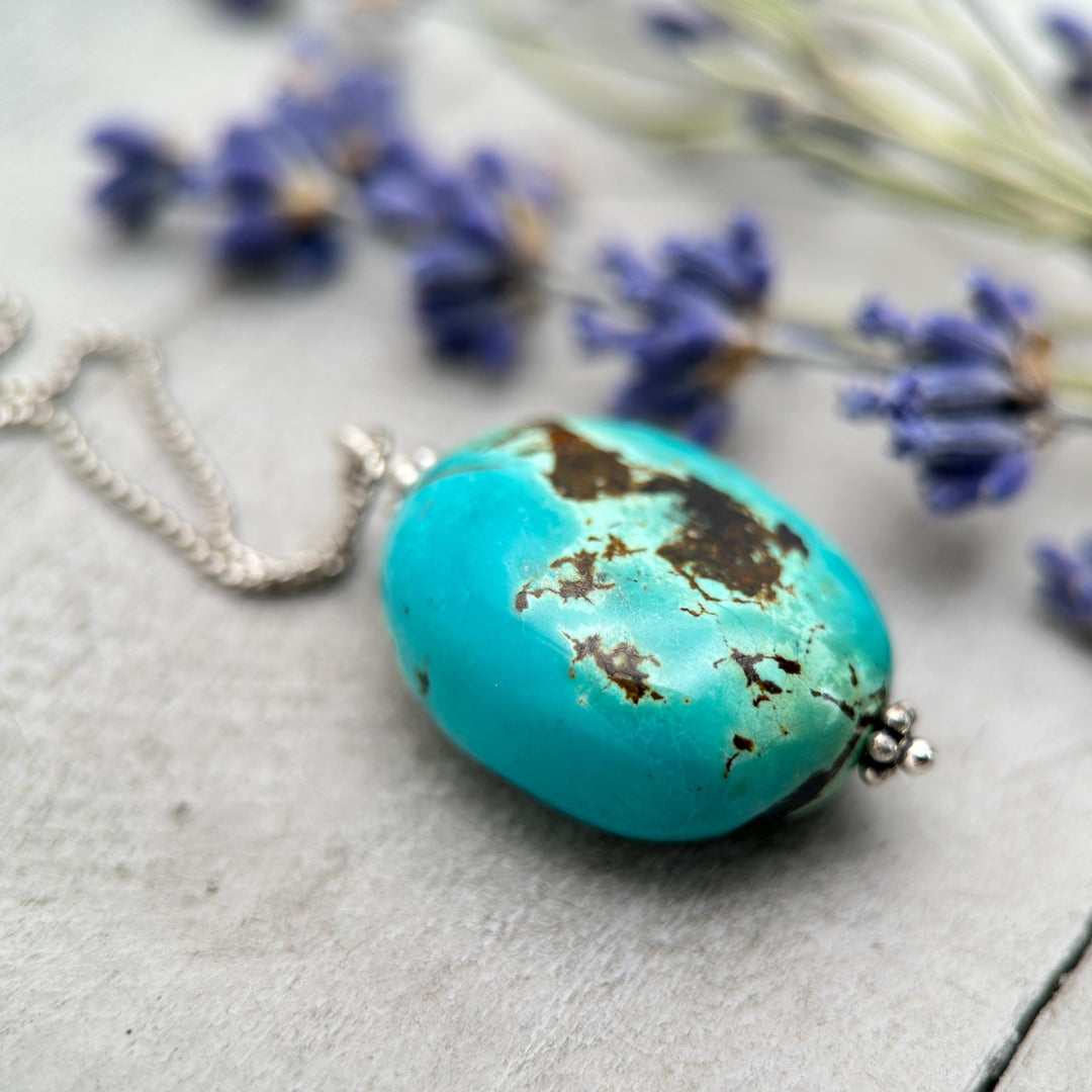 Large Turquoise Pendant on a Sterling Silver Chain - SunlightSilver