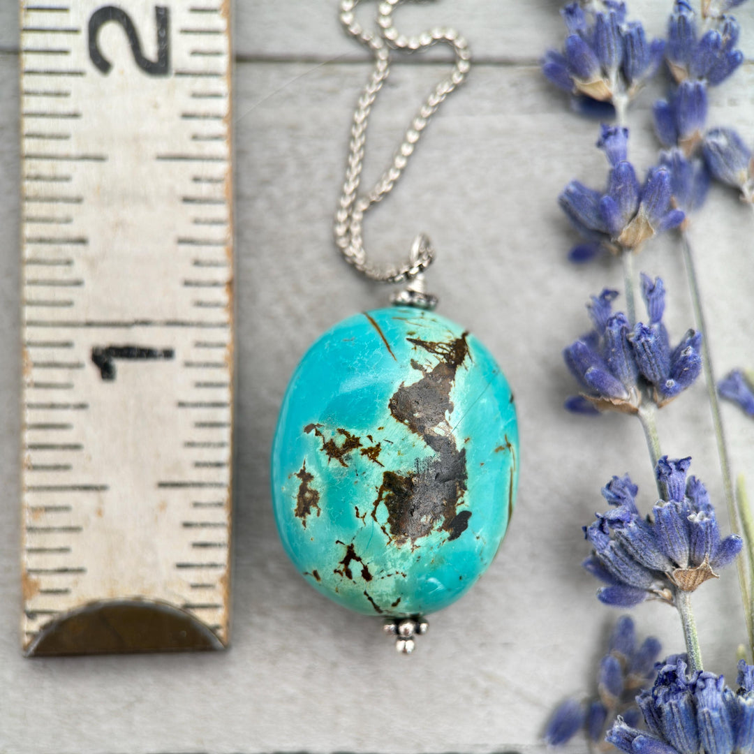 Large Turquoise Pendant on a Sterling Silver Chain - SunlightSilver