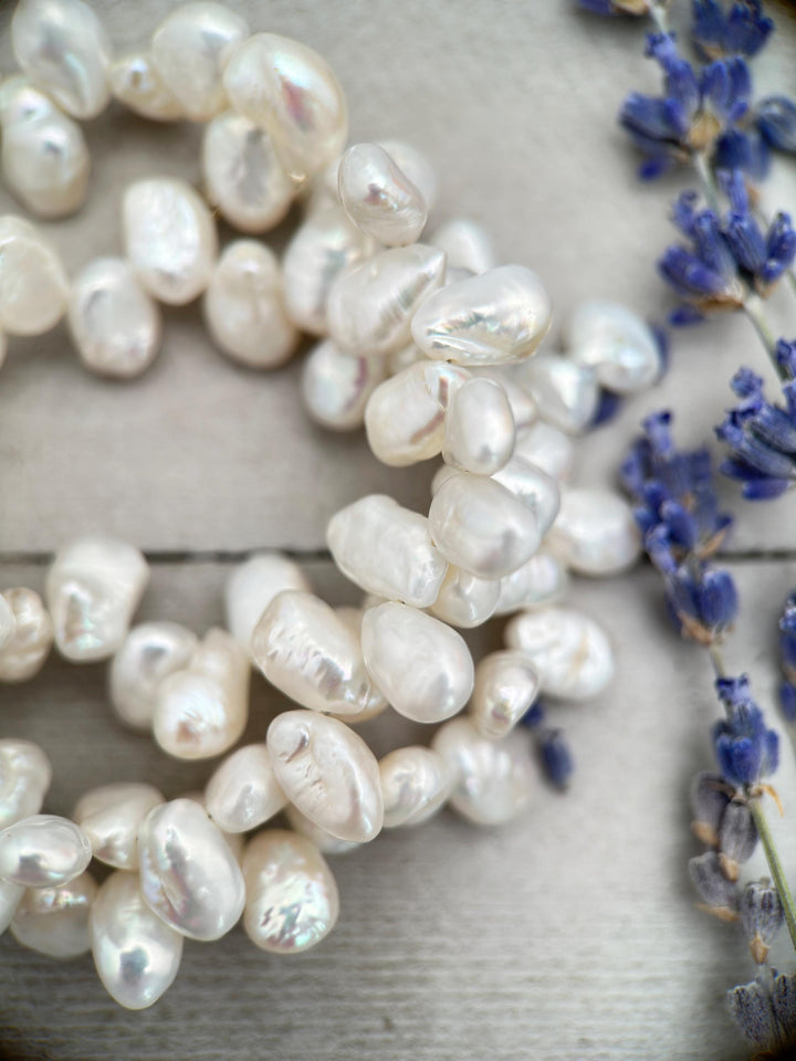 White Keshi Pearl and Sterling Silver Necklace - SunlightSilver