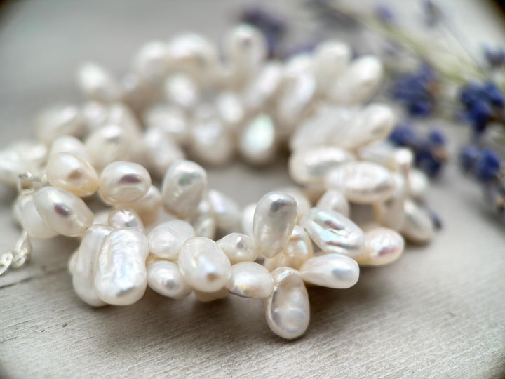 White Keshi Pearl and Sterling Silver Necklace. Thick Cornflake Pearls - SunlightSilver