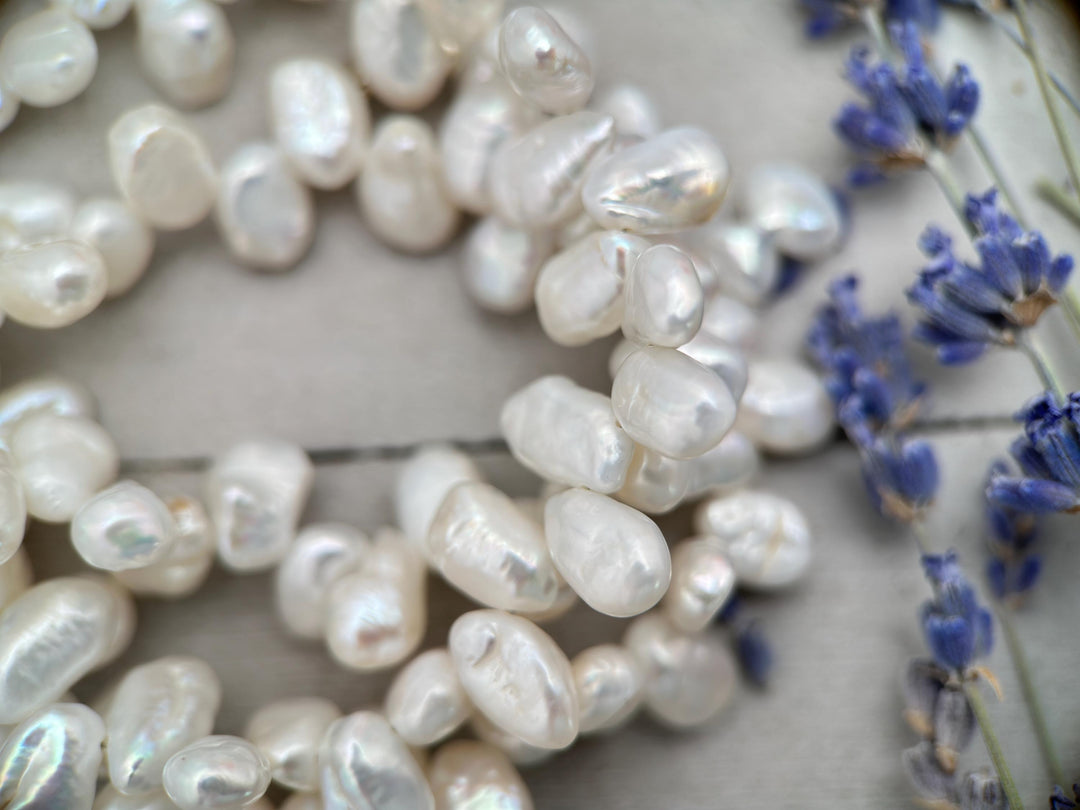 White Keshi Pearl and Sterling Silver Necklace. Thick Cornflake Pearls - SunlightSilver