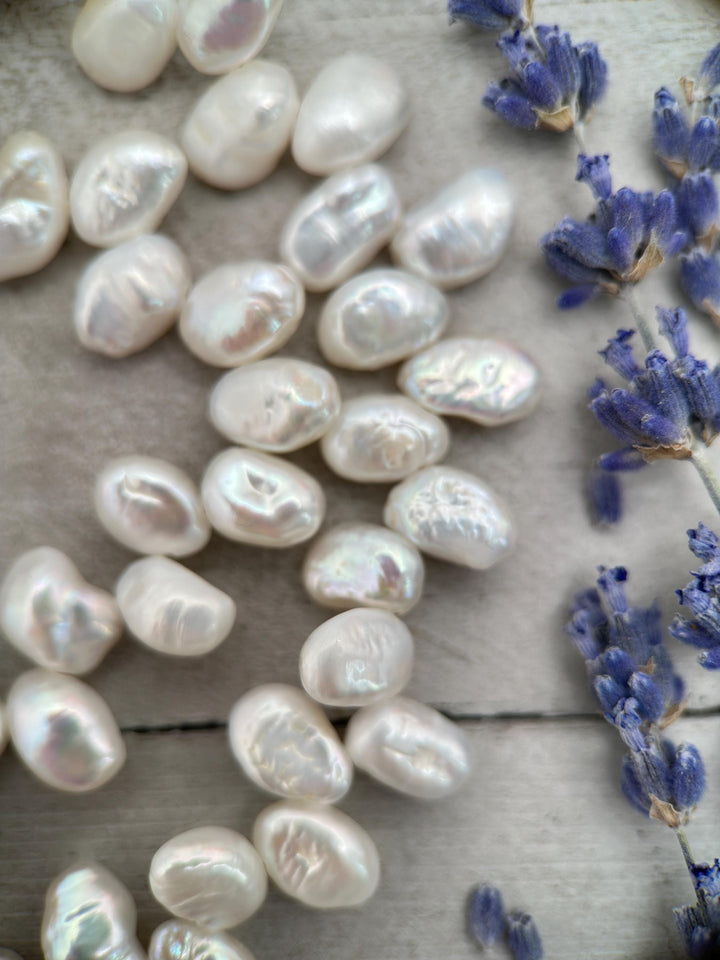 White Keshi Pearl and Sterling Silver Necklace. Thick Cornflake Pearls - SunlightSilver