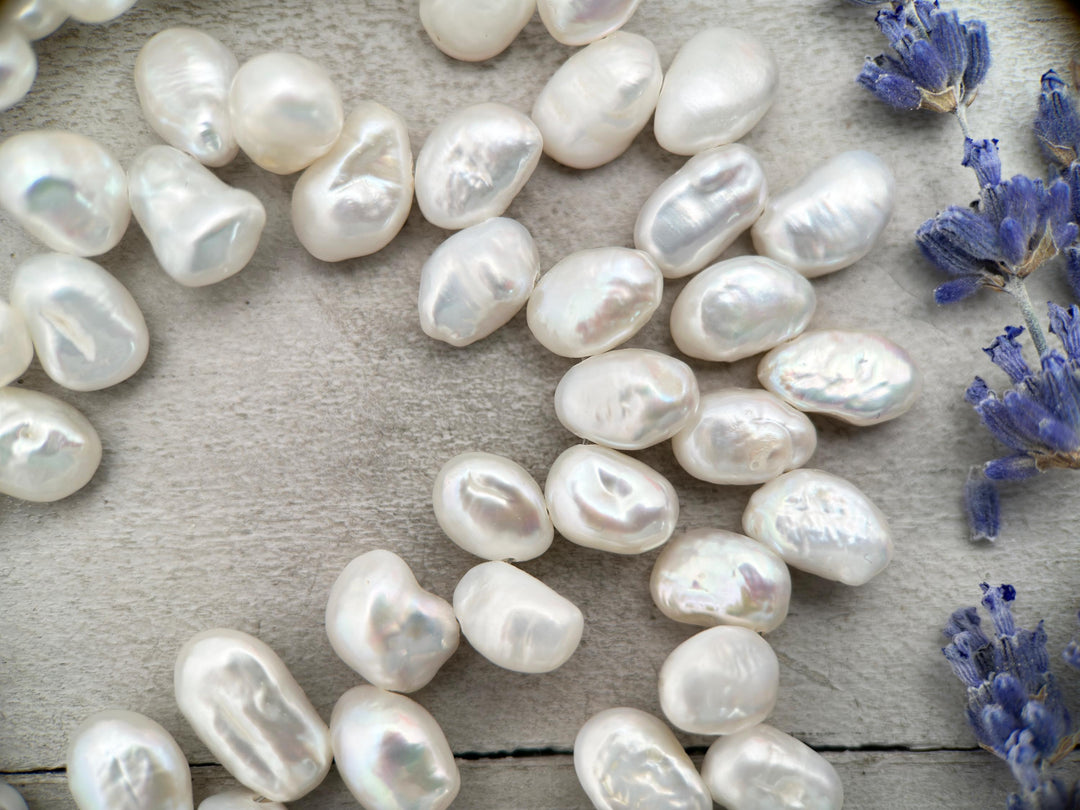 White Keshi Pearl and Sterling Silver Necklace. Thick Cornflake Pearls - SunlightSilver