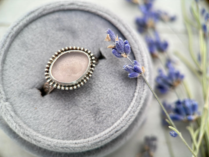 Genuine Lavender Beach Sea Glass and Sterling Silver Ring Size 9 US/Canada - SunlightSilver