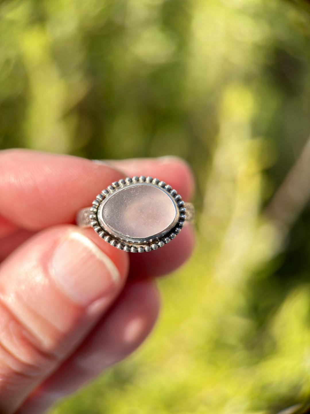 Genuine Lavender Beach Sea Glass and Sterling Silver Ring Size 9 US/Canada - SunlightSilver