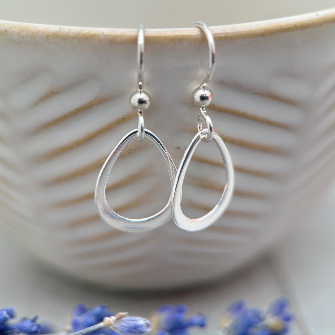 Sterling Silver Teardrop Everyday Hoop Earrings, Lightweight and Hypoallergenic - SunlightSilver