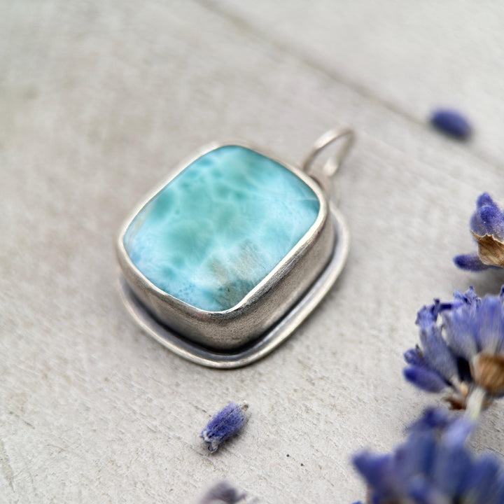 Larimar and Solid 925 Sterling Silver Silver Pendant - SunlightSilver