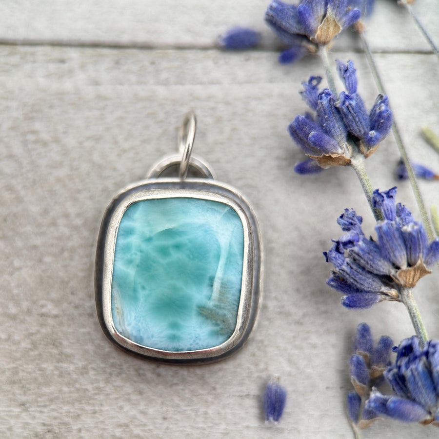 Larimar and Solid 925 Sterling Silver Silver Pendant - SunlightSilver