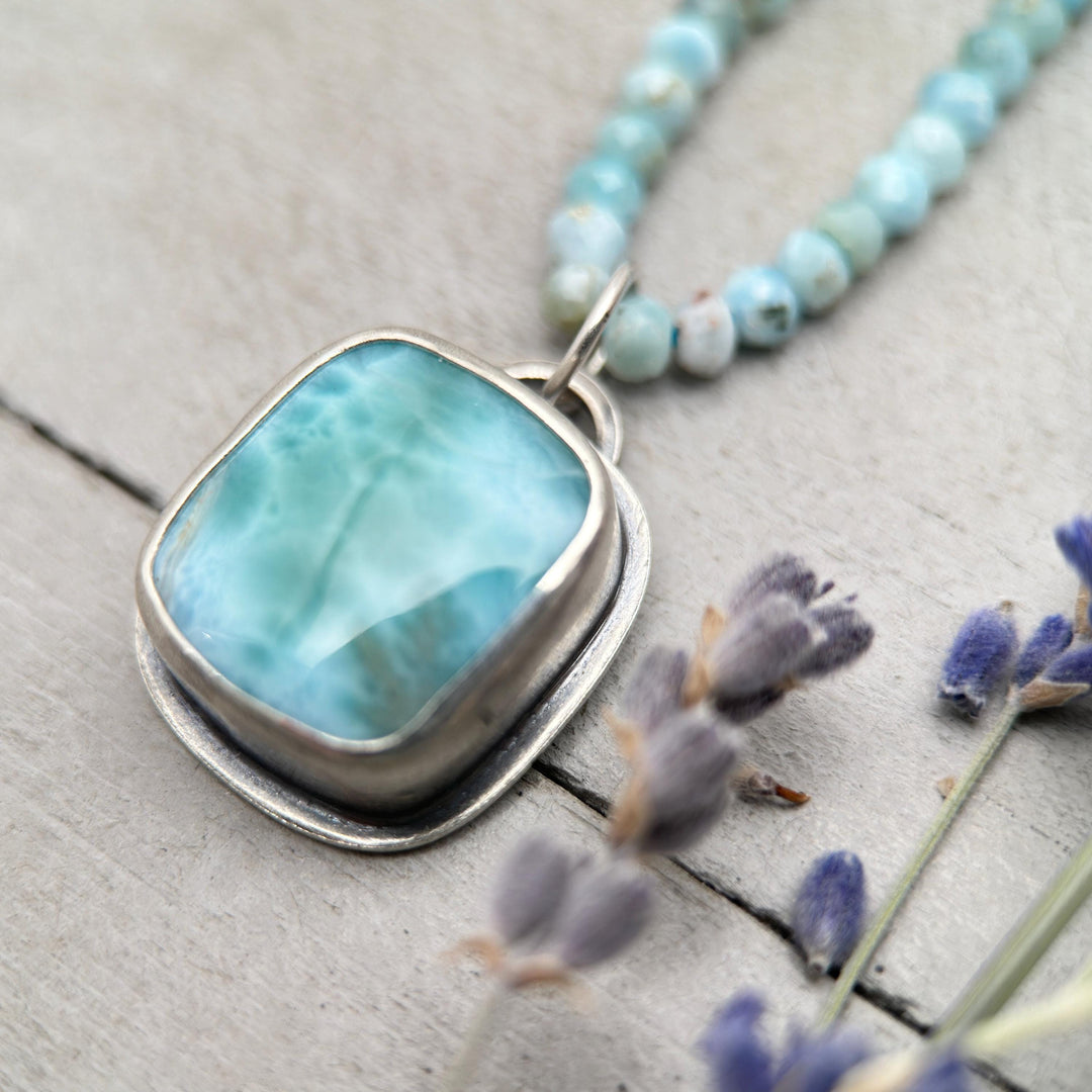 Larimar and Solid 925 Sterling Silver Silver Pendant - SunlightSilver