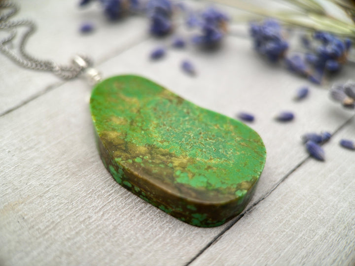 Green Turquoise Pendant on a Sterling Silver Chain - SunlightSilver