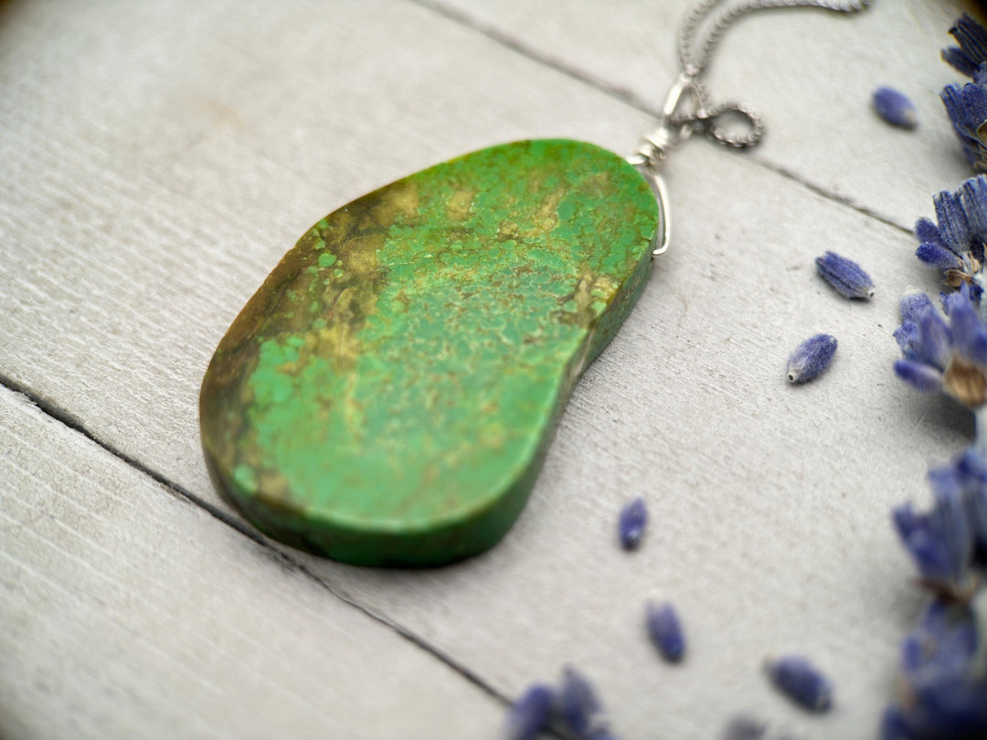 Green Turquoise Pendant on a Sterling Silver Chain - SunlightSilver